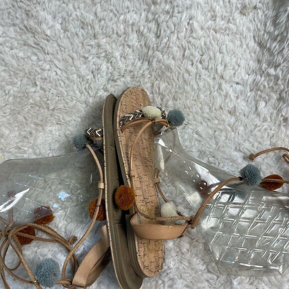Circus By Sam Edelman Valencia Pom Pom & beaded wrap around Sandals Size 9.5 - Picture 6 of 8